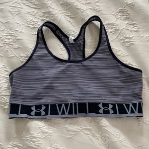 Gray stripe Under Armour sports bra.